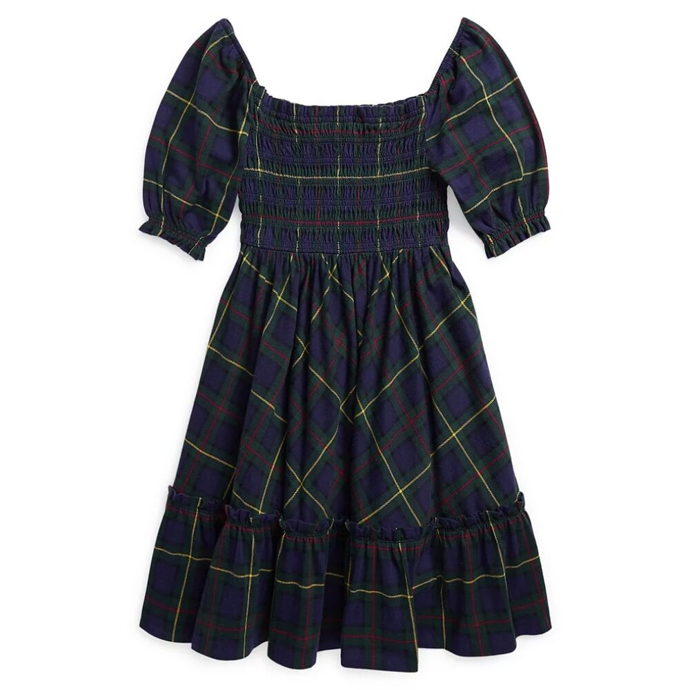 Polo Ralph Lauren Big Girls Plaid Smocked Cotton Jersey Dress
